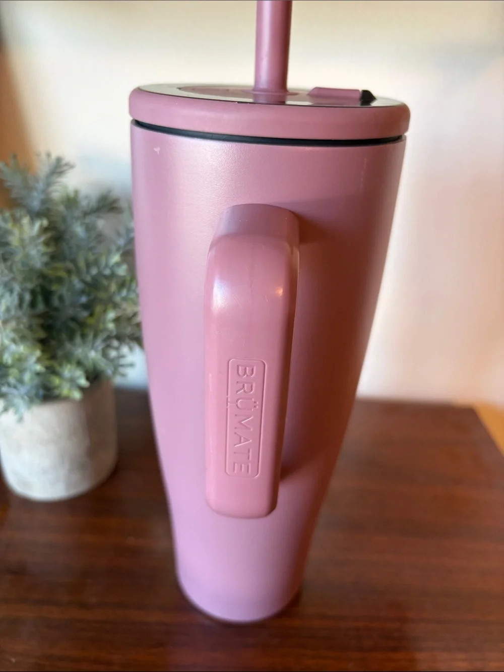 Matte Dusty Rose Travel Tumbler with Handle and Straw - Picture 7 of 9